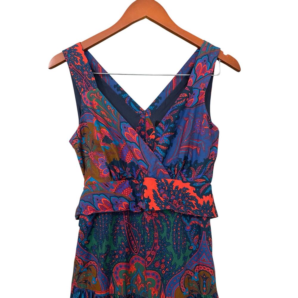 J. Crew Paisley Print Maxi Dress US 2 Tiered Ratti Scarf Colorful 100% Cotton - Picture 9 of 15